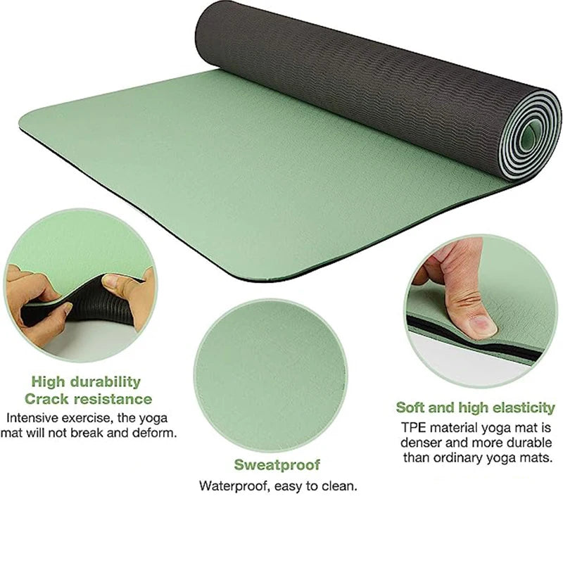 High-Quality Thick Two-Color TPE Yoga Mat – Non-Slip, 180x57cm for Home Fitness