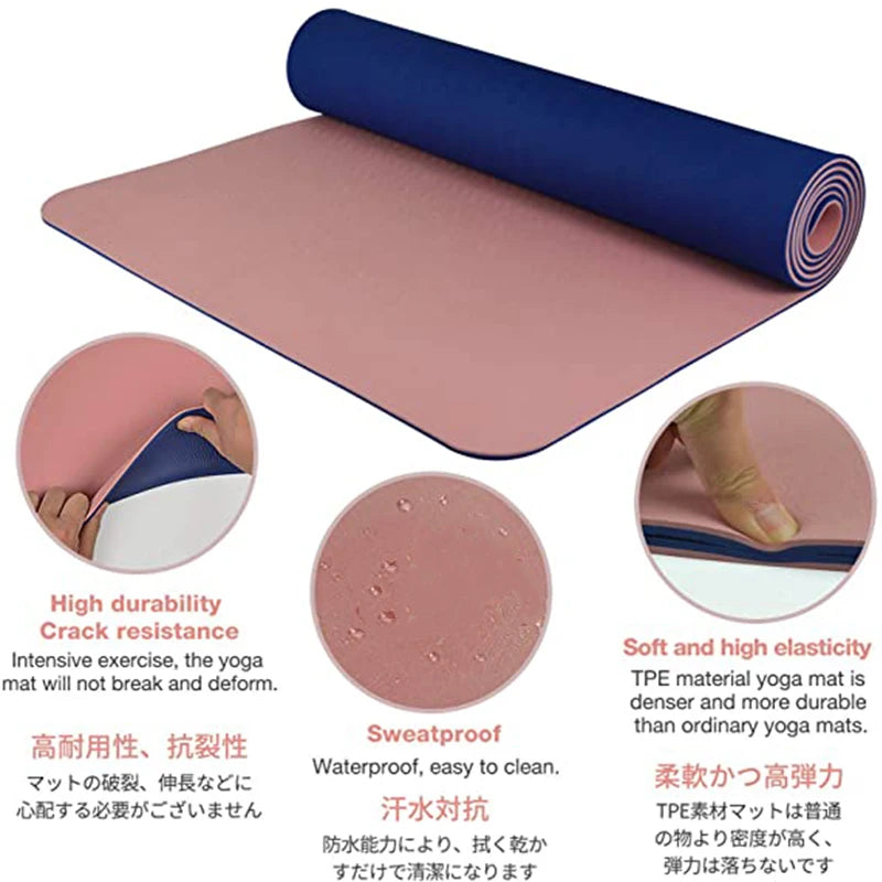 High-Quality Thick Two-Color TPE Yoga Mat – Non-Slip, 180x57cm for Home Fitness