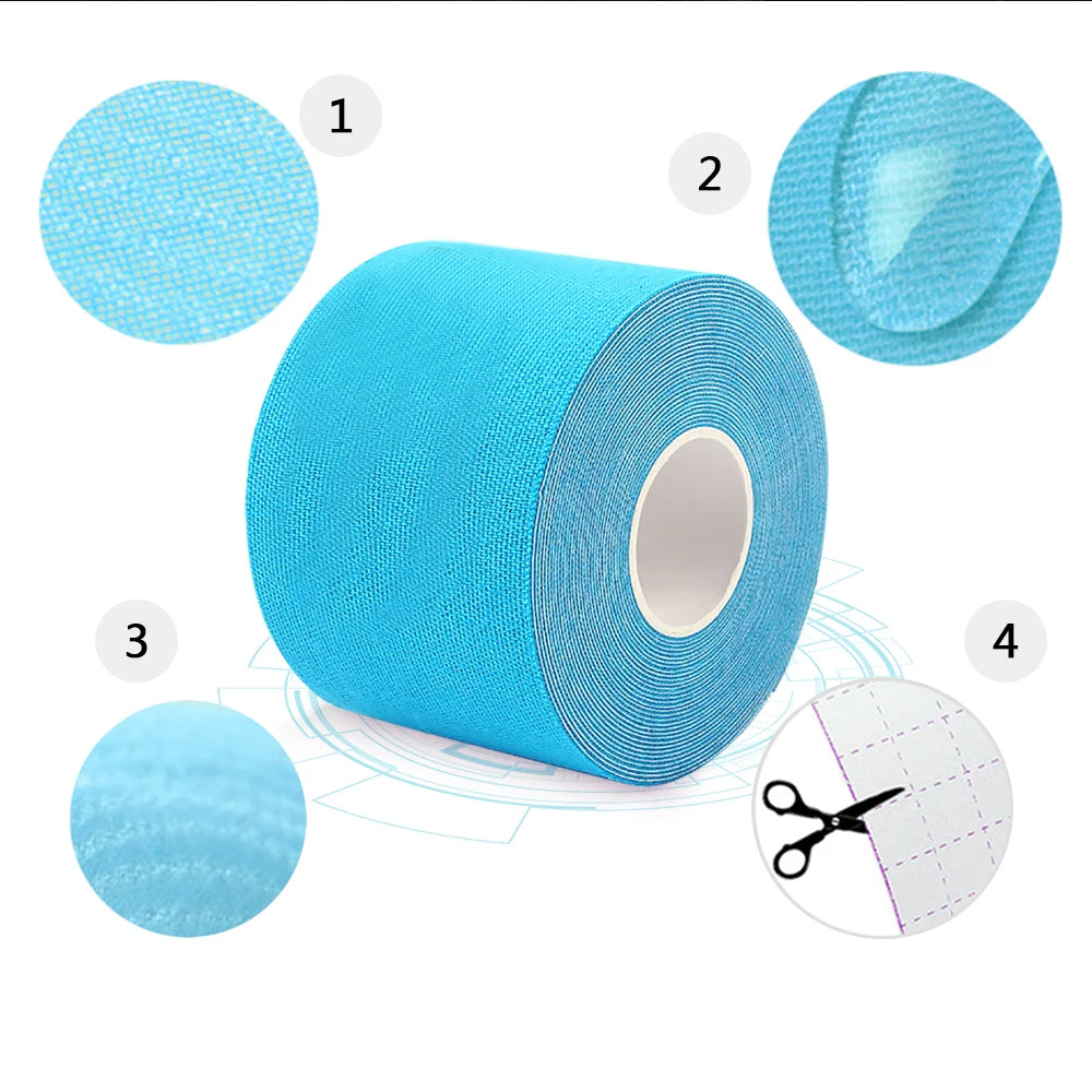 5M Breathable Cotton Kinesiology Tape - Elastic Muscle Support for Injury & Pain Relief