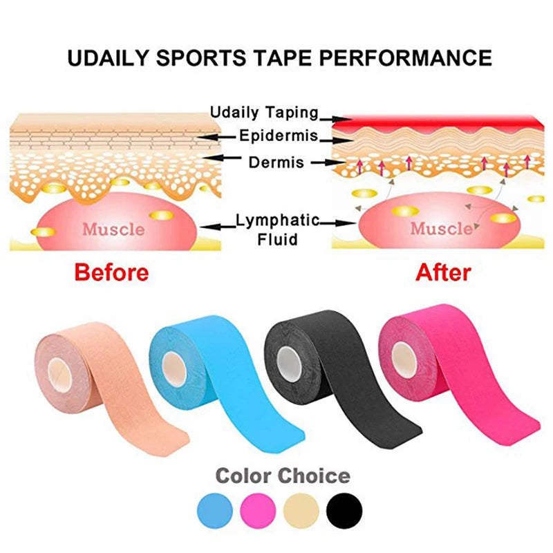 5M Breathable Cotton Kinesiology Tape - Elastic Muscle Support for Injury & Pain Relief