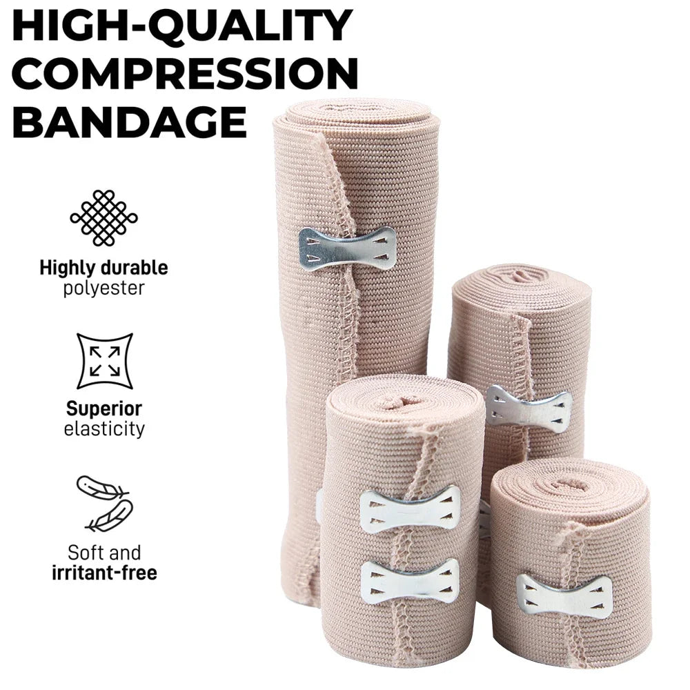 Premium Elastic Compression Bandage Wrap - Latex-Free, Self-Closure, Ideal for Sports & First Aid